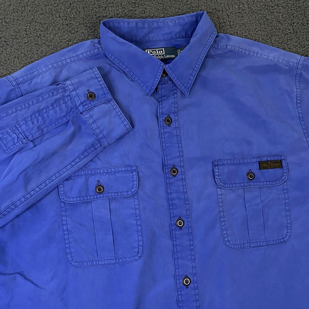 Polo‎ Ralph Lauren Shirt Mens 2XL Blue Double Flap Pocket Cotton Naval Utility